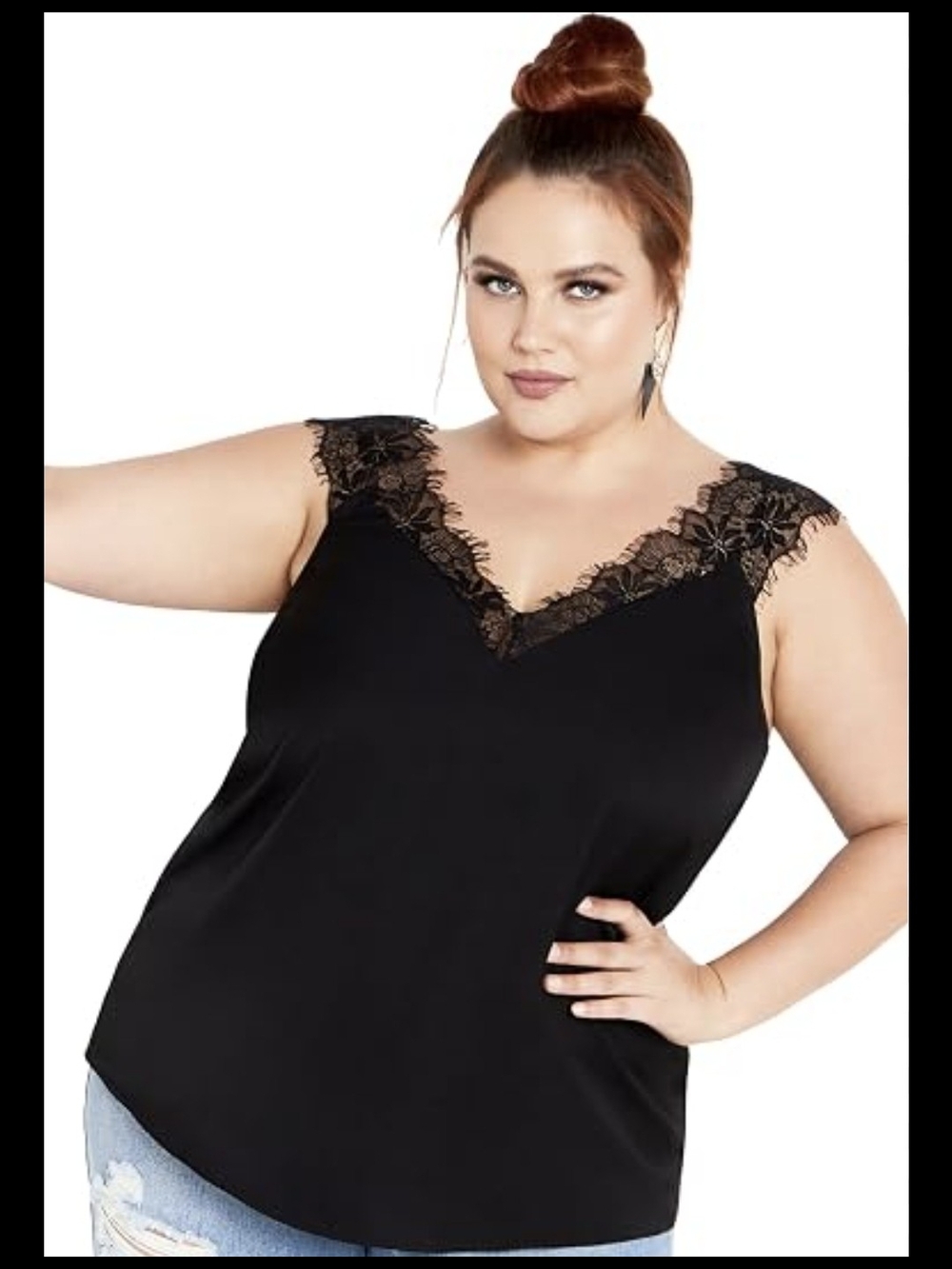 City Chic Black Lace Trim V-Neck Camisole